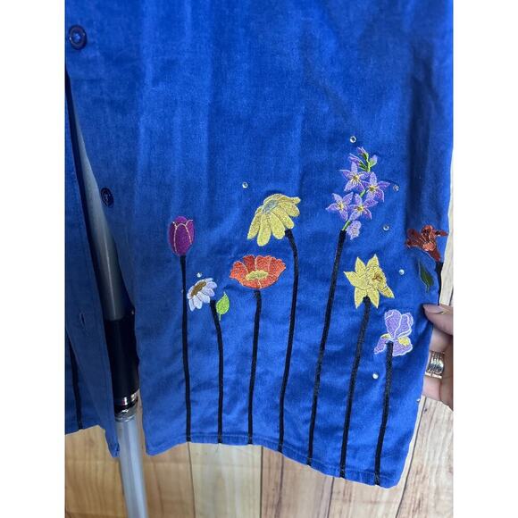 Vintage The Quaker Factory Velour Embroidered Button Up Shirt Women's Size 1X - Picture 2 of 6